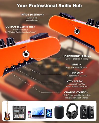 מגבר גיטרה נייד JOYO JAM BUDDY II כתום - מגבר חכם עם בלוטות', לופר ומכונת תופים לתרגול מקצועי
