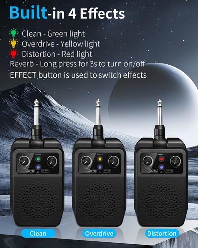 מגבר גיטרה מיני JOYO JA-05G - מכשיר קומפקטי שחור המתחבר ישירות לגיטרה עם פקדי שליטה ויציאת אוזניות, מושלם לאימונים ונגינה ניידת