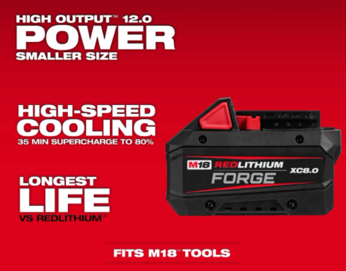 סוללה 8 אמפר מילווקי | Milwaukee M18 REDLITHIUM FORGE XC8.0 ‏18V 8Ah דגם 48-11-1881 (M18FB8