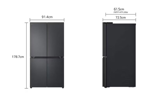 מקרר LG עם 4 דלתות בסגנון צרפתי בגימור פלדה שחורה יוקרתי בנפח 665 ליטר דגם GR-728B רוחב – 91.0 
