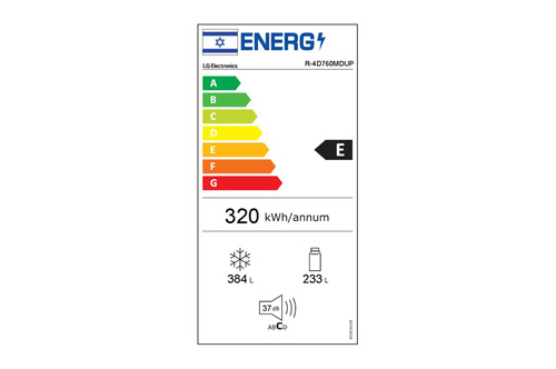 מקרר 4 דלתות LG עם טכנולוגיית MoodUP®‎ בעל דלתות לד במגוון צבעים ונפח של 617 ליטרים דגם R-4D760MDUP רוחב: 91.2 ס