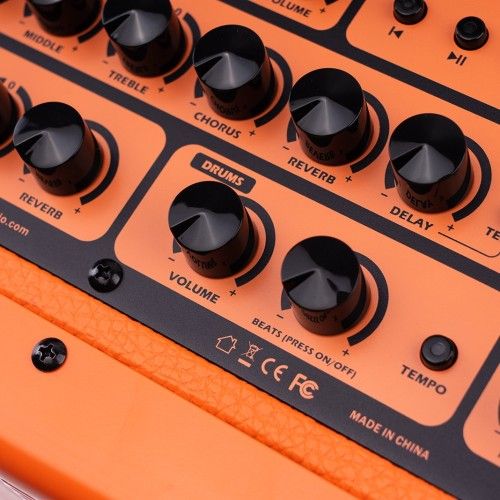 מגבר אקוסטי JOYO BSK-40 כתום - מגבר נטען 40 וואט עם בלוטות' ומכונת תופים לגיטרה אקוסטית והופעות חיות