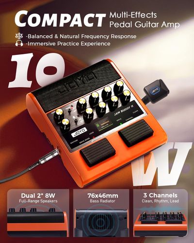 מגבר גיטרה נייד JOYO JAM BUDDY II שחור - מגבר חכם עם בלוטות', לופר ומכונת תופים לתרגול מקצועי בכל מקום