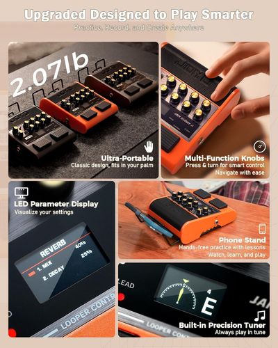 מגבר גיטרה נייד JOYO JAM BUDDY II שחור - מגבר חכם עם בלוטות', לופר ומכונת תופים לתרגול מקצועי בכל מקום