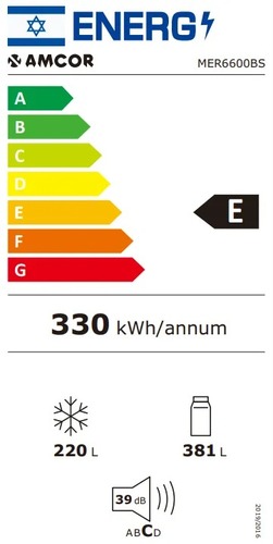 מקרר 4 דלתות 601 ליטר דגם MER6600BS אמקור AMCOR נירוסטה מושחרת