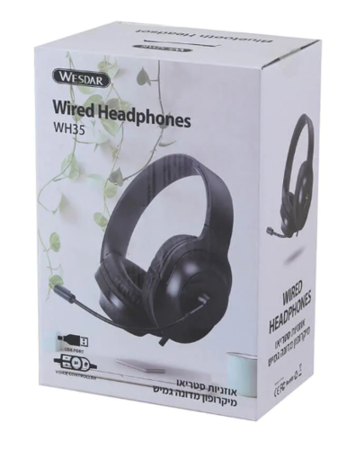 אוזניות מתקפלות עם מיקרופון וחיבור USB דגם WESDAR WH35