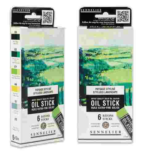 סט 6 מקלות שמן מיני | גווני נוף ירוק_Oil Sticks Stylized Landscape