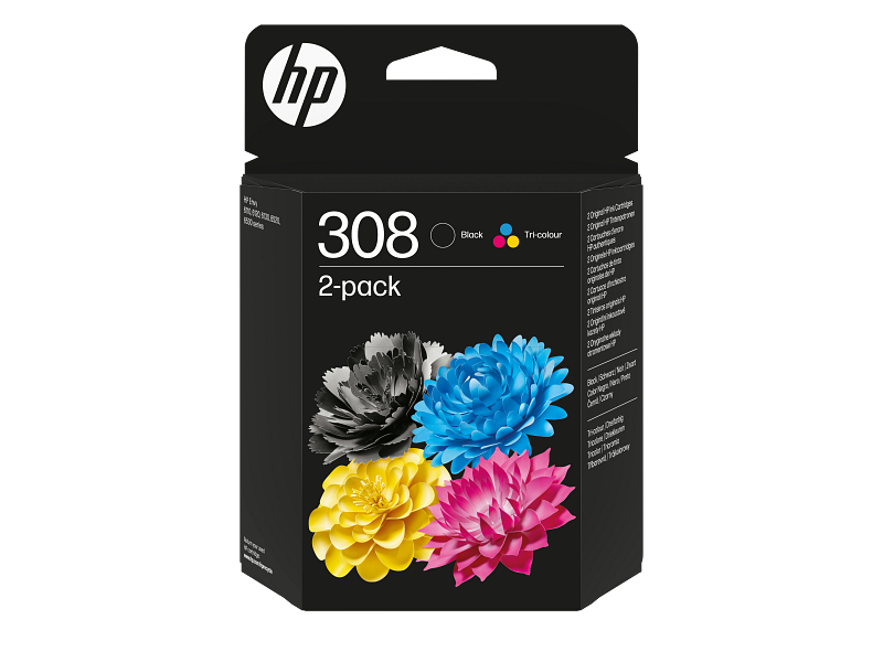 חבילה משולבת של 2 מחסניות דיו מקוריות HP 308 בשחור/בשלושה צבעים