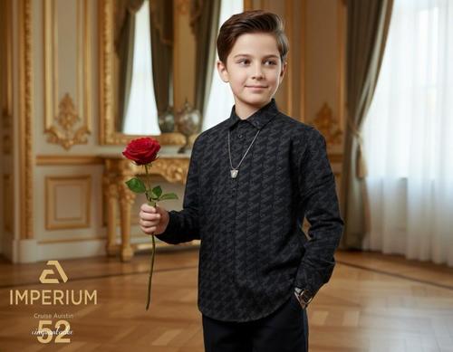 חולצה מכופתרת לילדים מבית Imperium - שחור עם לוגו