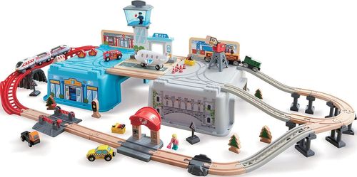 מגה מטרופוליס - ערכת רכבת חשמלית ענקית 80 חלקים בקופסת אחסון רב פעמית
