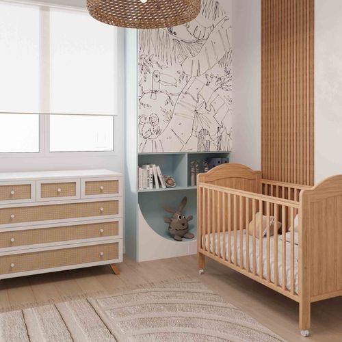 חדר לתינוק דגם קאייפטאון - לבן ראטן טבעי - שידה 120 ס״מ טריקה שקטה - כולל מיטת מעבר Snir-bebe