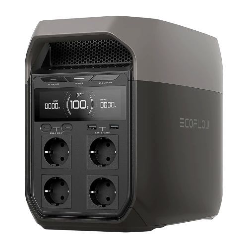 תחנת כוח ניידת DELTA 3 הספק 1.8-2.4kW קיבולת 0.1kWh סולארי 0.5kW - כולל פאנל סולארי קשיח ECOFLOW 100W +
