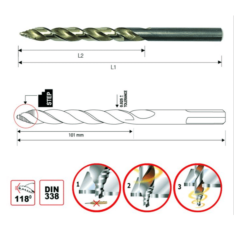 מקדח 919 סופר HSS M2 B.Tech 118°SP 