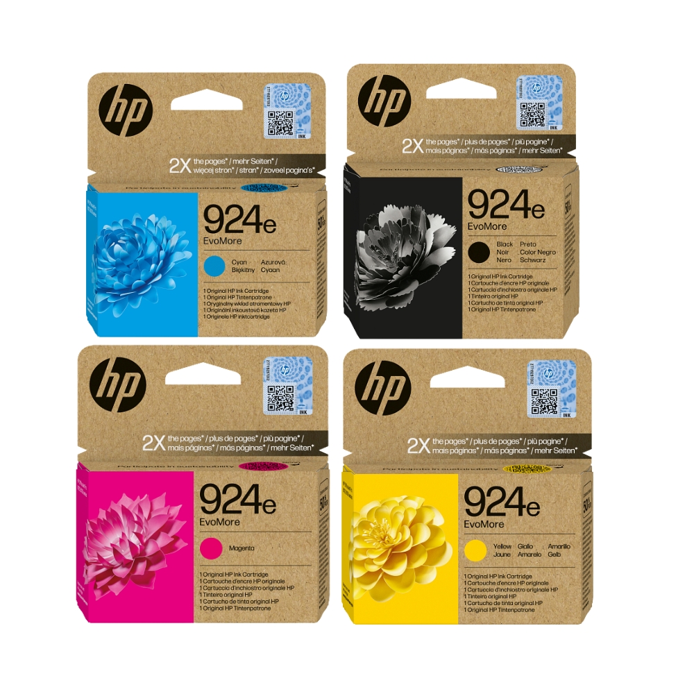 סט 4 ראשי דיו מקוריים HP 924E- שחור, אדום (מג’נטה), צהוב וכחול (ציאן) מתאים למדפסת 8133