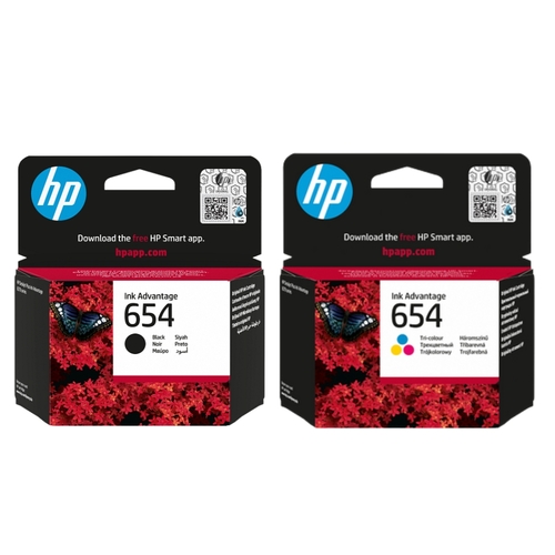 סט ראשי דיו מקורי שחור וצבעוני HP 654 
