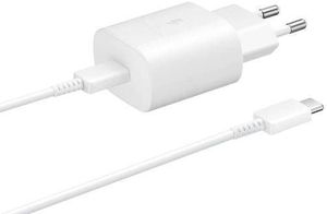 מטען קיר סמסונג מקורי מהיר 25W - עם כבל 1.8 מטר טייפ-סי (לבן) - סאני