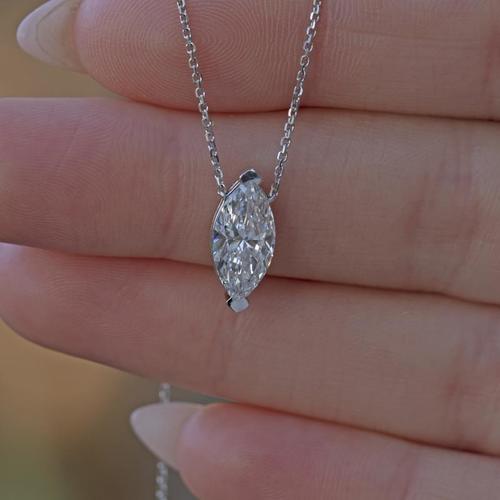 שרשרת סוליטר יהלומי מעבדה מרקיזה בזהב 14K