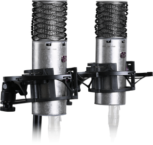 זוג מיקרופונים SPIRIT עם מגני רוח וחנוכיה Aston Microphones
