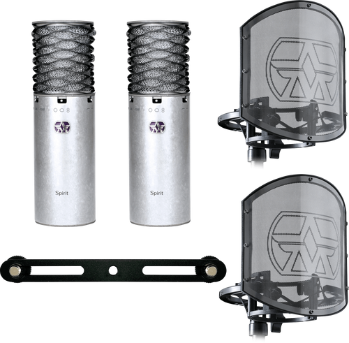 זוג מיקרופונים SPIRIT עם מגני רוח וחנוכיה Aston Microphones