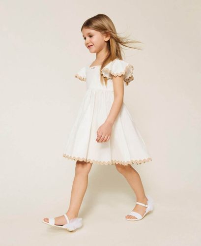 Girls' short poplin dress with embroidery