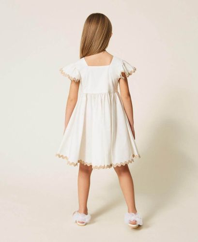 Girls' short poplin dress with embroidery