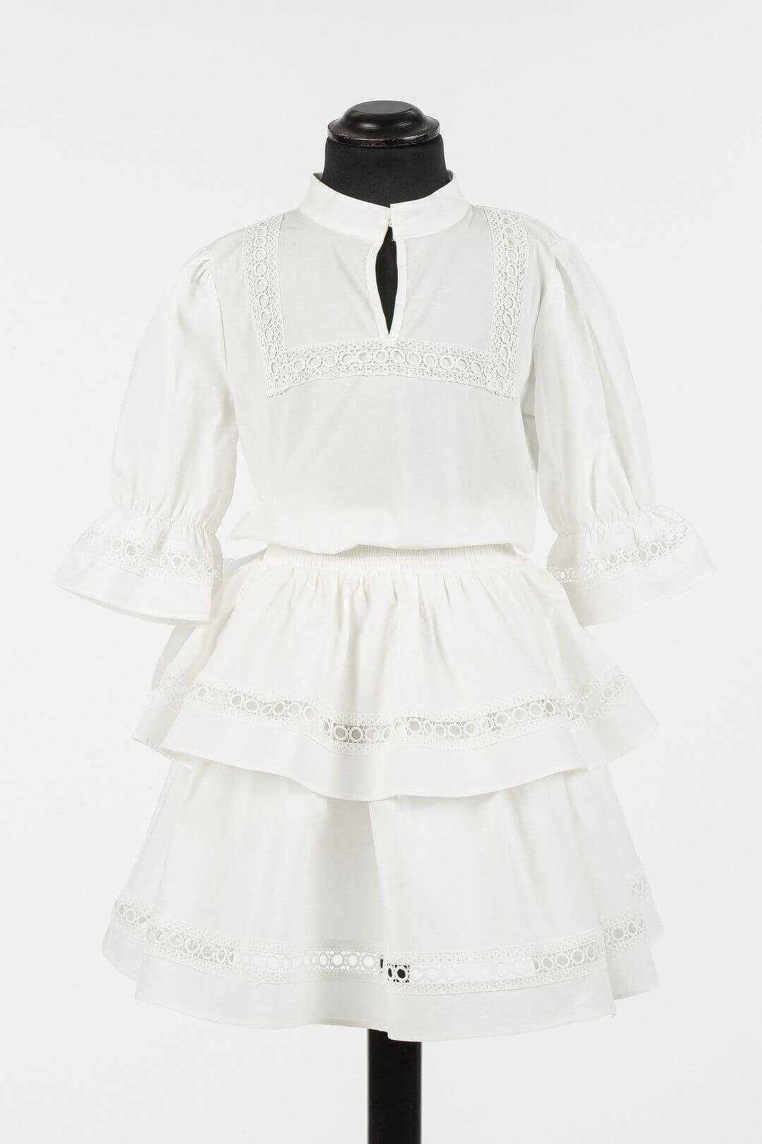 Girls’ short poplin dress with lace
