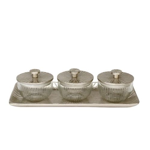 סט 3 צנצנות עם מכסה על מגש NICKEL BRASS
