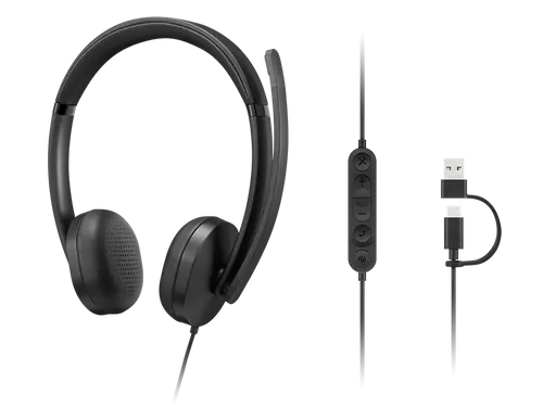 אוזניות חוטיות Lenovo Wired VoIP Headset 5000 (Teams) - צבע שחור