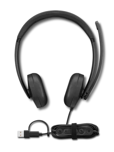 אוזניות חוטיות Lenovo Wired VoIP Headset 5000 (Teams) - צבע שחור