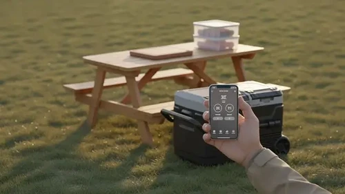 שליטה באפליקציה על מקרר נייד לרכב Newtec 50 ליטר - מקרר נייד קטן עם חיבור חכם לטיולים וקמפינג.