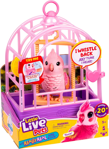 Little Live Pets: בובת תוכית אינטראקטיבית מקליטה ומשמיעה, מגיבה למגע עם למעלה מ 20 צלילים ותגובות - ורוד