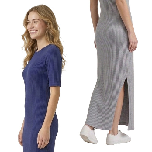 שמלת מקסי עם שסע שרוול מרפק | S-XL | דגם אלה ריב