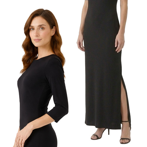 שמלת מקסי עם שסע שרוול 3/4 | S-XL | דגם אלה חלק