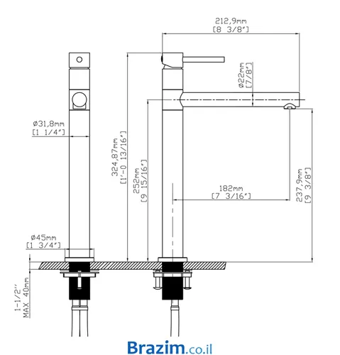 ברז גבוה לכיור מונח B205B-C כרום