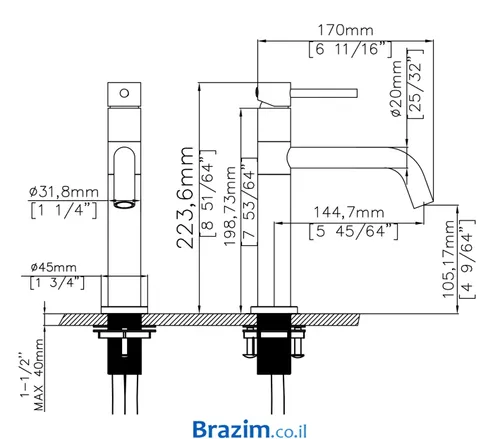 ברז לכיור רחצה B205D-MB שחור