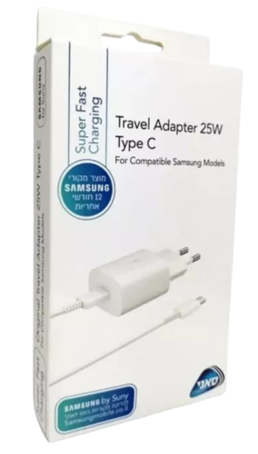  מטען 25W עם כבל PD Type-C (לבן) מבית Samsung יבואן רשמי סאני