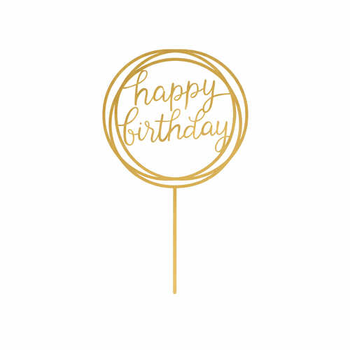טופר אקרילי לעוגה HAPPY BIRTHDAY עגול זהב