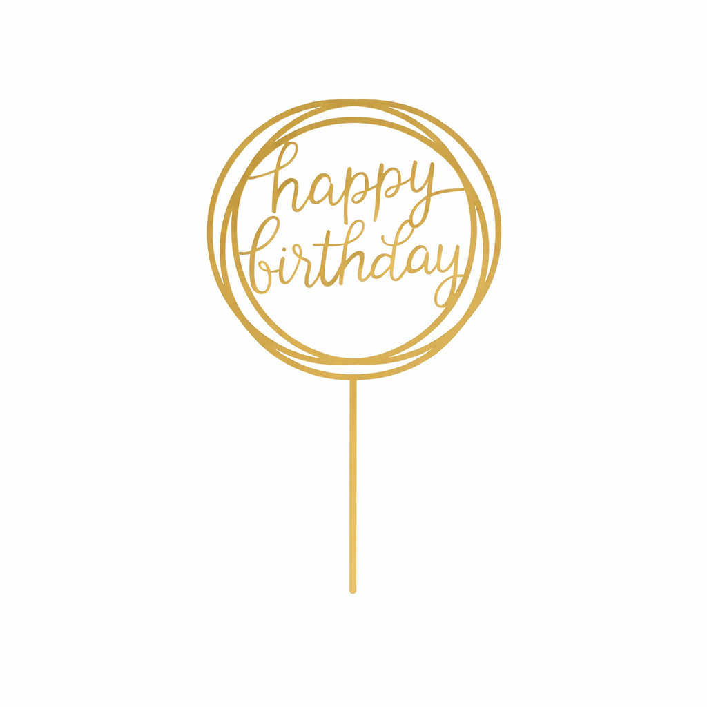 טופר אקרילי לעוגה HAPPY BIRTHDAY עגול זהב