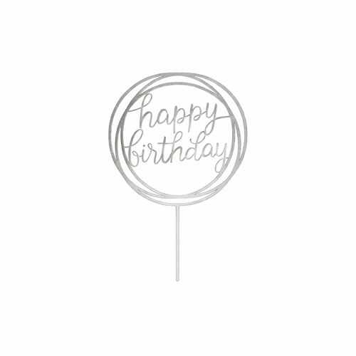 טופר אקרילי לעוגה HAPPY BIRTHDAY עגול כסף