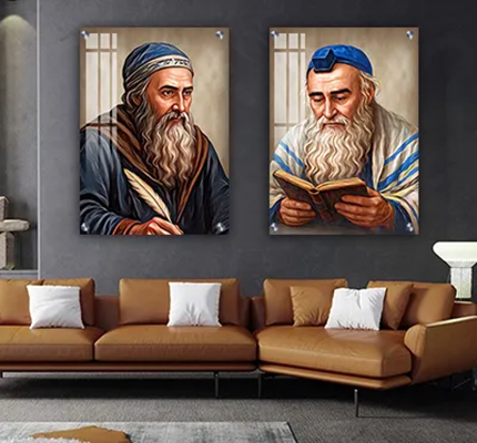 תמונות צדיקים - סט תמונות של רבי שמעון בר יוחאי ורבי מאיר בעל הנס על קנבס או זכוכית מחוסמת