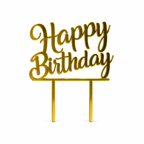 טופר אקרילי לעוגה דגם: HAPPY BIRTHDAY זהב
