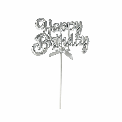טופר לעוגה HAPPY BIRTHDAY נפוח צבע כסף