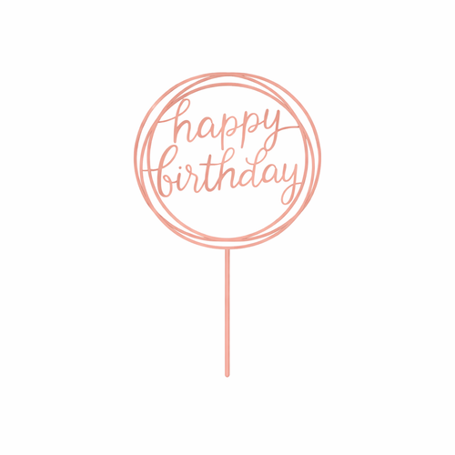 טופר אקרילי לעוגה HAPPY BIRTHDAY עגול ורוד רוז גולד