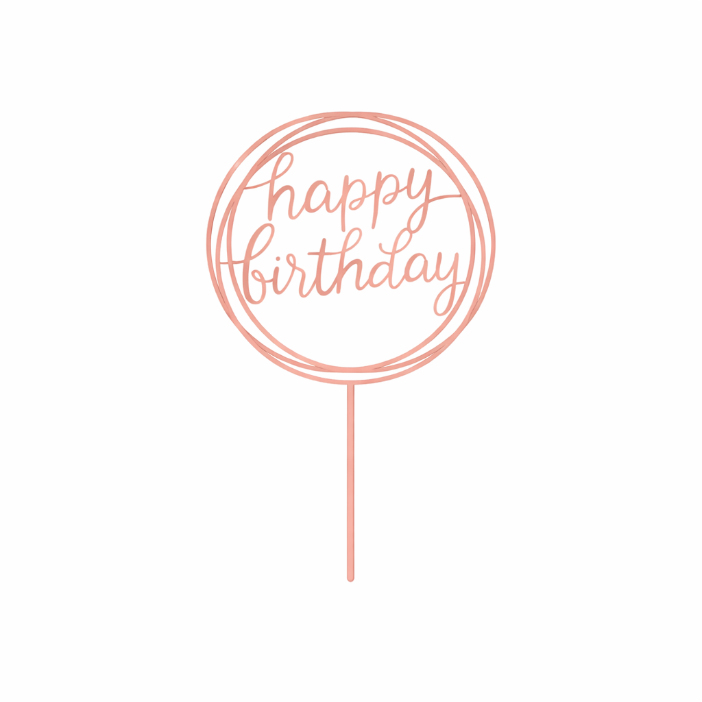 טופר אקרילי לעוגה HAPPY BIRTHDAY עגול ורוד רוז גולד