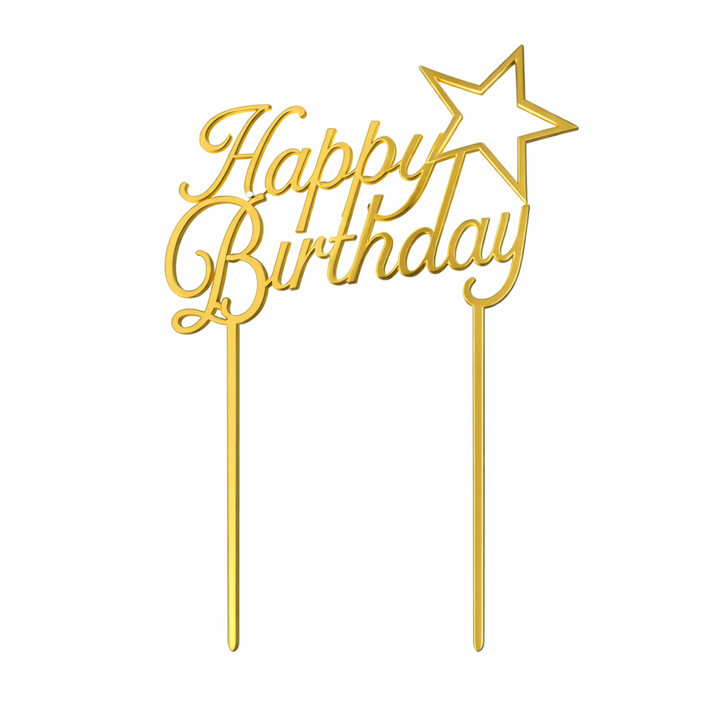 טופר אקרילי לעוגה HAPPY BIRTHDAY כוכב זהב