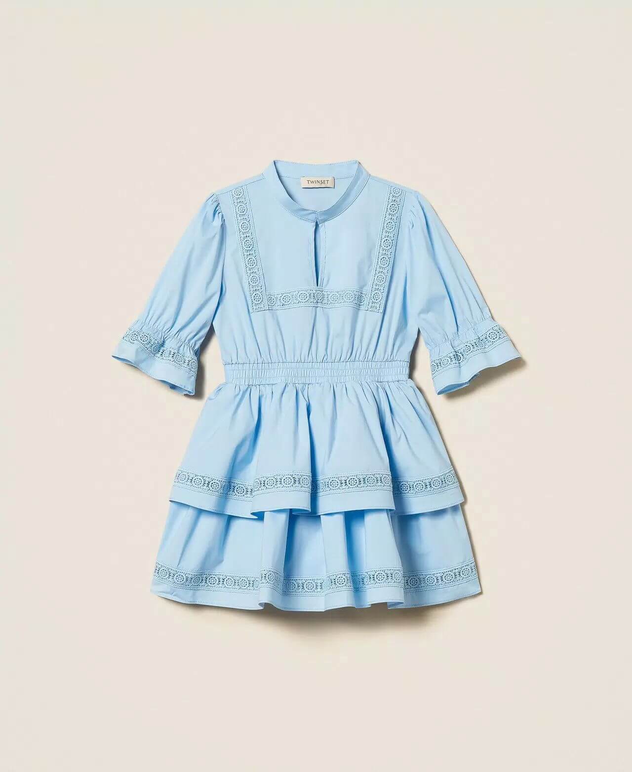 Girls’ short poplin dress with lace