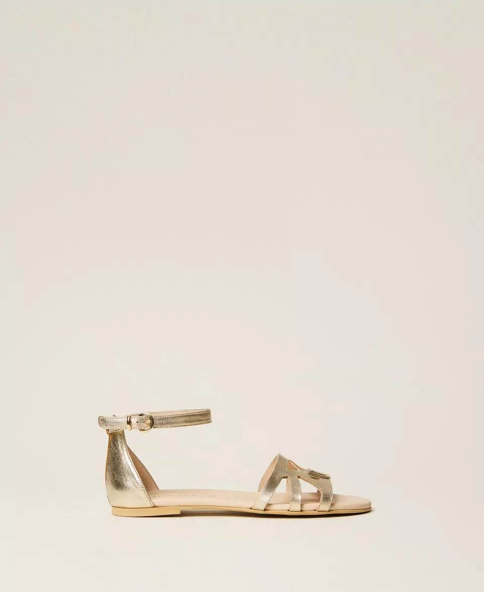 Laminated leather sandals with strap