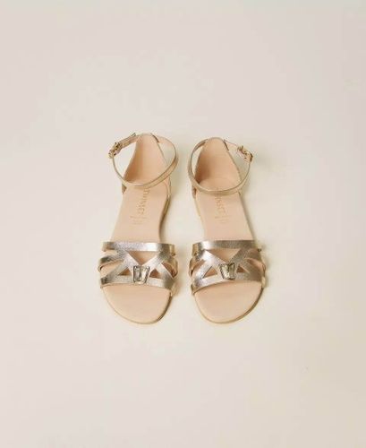 Laminated leather sandals with strap