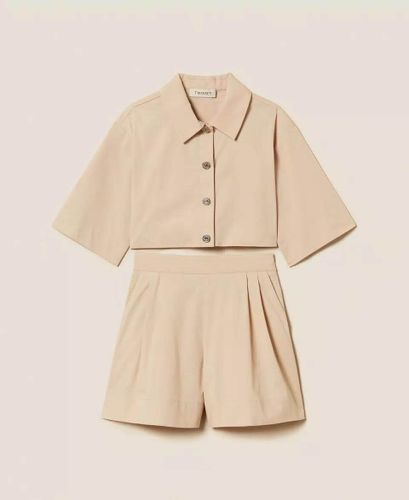 Poplin cropped shirt and shorts