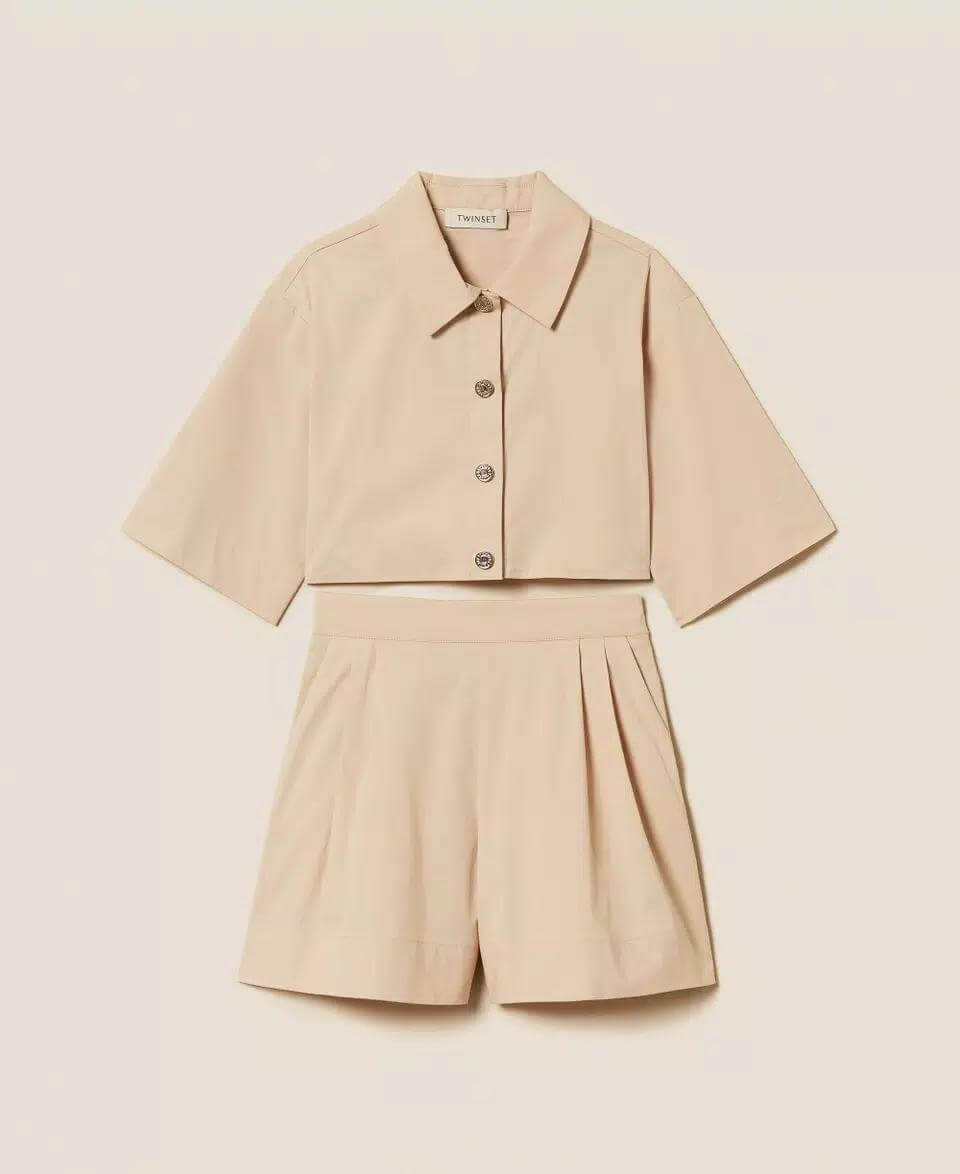 Poplin cropped shirt and shorts